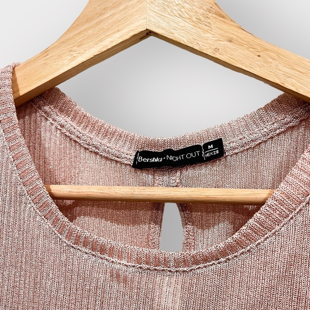 BERSHKA Metallic Pink Glitter Mesh Top (Sz M) - Picture 3 of 4